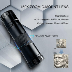 Digital Microscope Camera, 13MP 1080P HDMI VGA Industrial Video Microscope, 150X