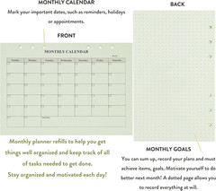 90+54+14 A5 Refill Paper with Undated Monthly Weekly Calendar Planner Inserts
