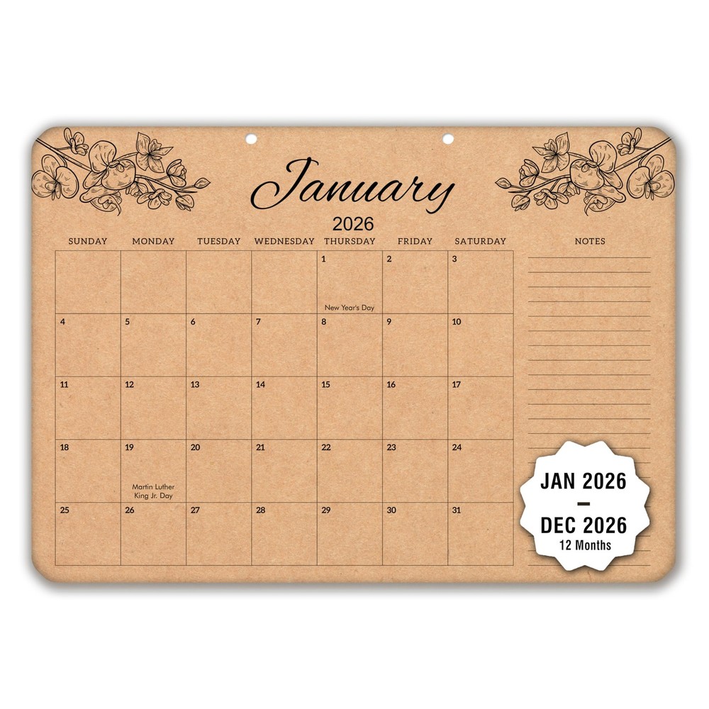 mudrit Desk Calendar 2026, 12 Months Large runs from Large, Brown