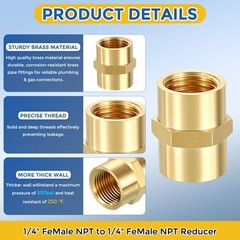 8 Pack Brass FeMale Fittings, 1/4″ Pipe NPT to 1/4″ FeMale NPT Reducer