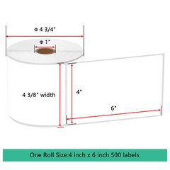 Fit for Zebra & Rollo Printers 4″x 6″ Thermal Shipping Labels 500/Roll 6 Rolls