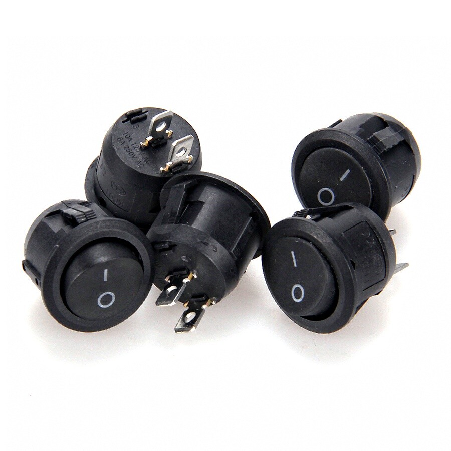 5x Small Round Rocker Switch Locking ON/OFF DC 5A/12V SPST Circle AC 6A/250V/125