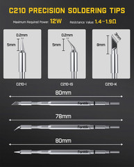 C210 Soldering Iron Tips, Replacement Solder Tips for T1 Max, C210-K/I/IS, Rapid