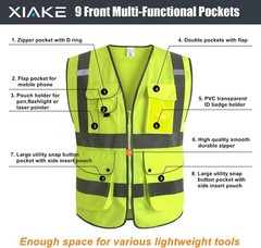 9 Pocket High Visibility Reflective Safety Vest for Men & Women – ANSI/ISEA C…