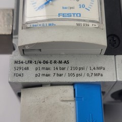 Festo MS4-LFR-1/4-D6-E-R-M-AS, Pneumatic Filter Regulator W/ Attachments – USED