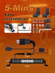 2026 New 12 Inch LED Light Bar, 40,000LM off Road, 40W Spot Flood Combo Beam, IP