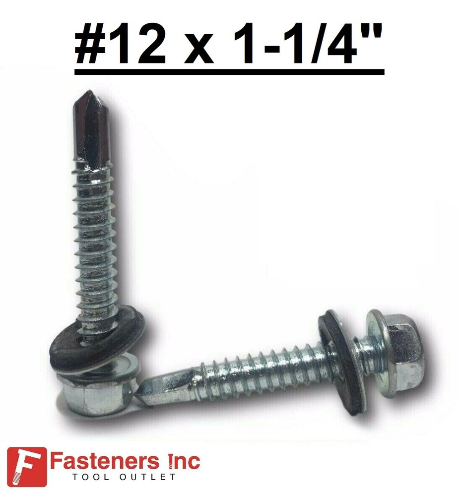 #12-14 x 1-1/4″ Hex Rubber Washer Self Drilling Screws Roofing Siding 5/16″ Dr.