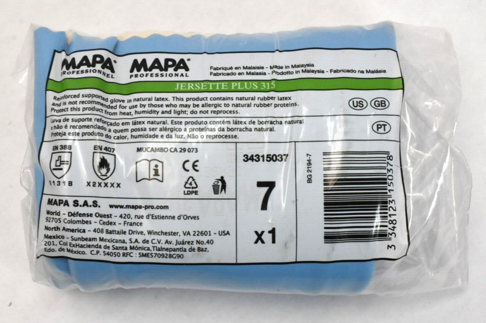 Mapa Professional Kersette Plus 315 Work Gauntlet Size 7 Blue Protective Covers