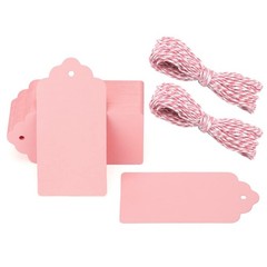 jijAcraft 100pcs Blank Paper Gift Tags with String, 4’x 2′ Pink Rectangle Craft