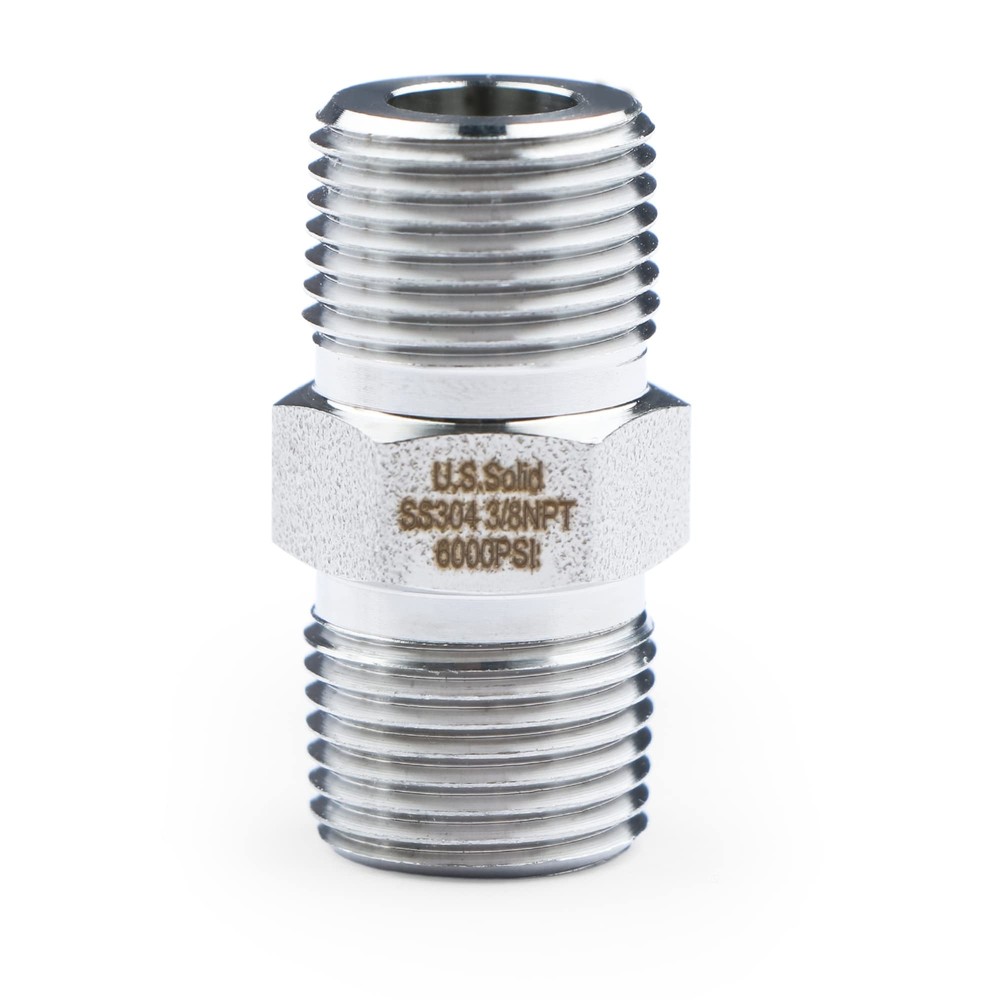 U.S. Solid 304 Stainless Steel Fitting Hex Nipple, NPT 3/8″ Male x 3/8″ Male