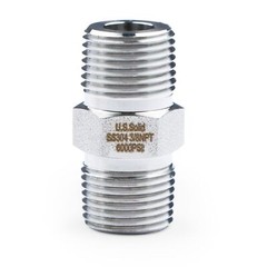 U.S. Solid 304 Stainless Steel Fitting Hex Nipple, NPT 3/8″ Male x 3/8″ Male