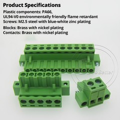 5.08mm Pitch PCB Terminal Block with Flange Screw Terminal Plugs 2-Pin to 24-Pin