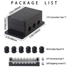 IP67 Waterproof Electrical Junction Box with 8P 15A Barrier Terminals Glands