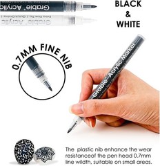 Black & White Extra Fine Tip Acrylic Paint Marker Set, 6 Pack, 0.7mm Acrylic