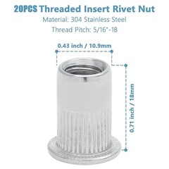 20PCS 5/16″-18 Stainless Steel Threaded Insert Rivet Nut, 5/16-18UNC Rivnuts …