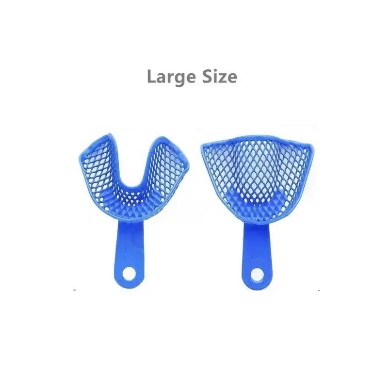 2pc Dental Plastic-Steel Impression Trays Mesh Shape Precise Blue L/M/S/Ant/Side