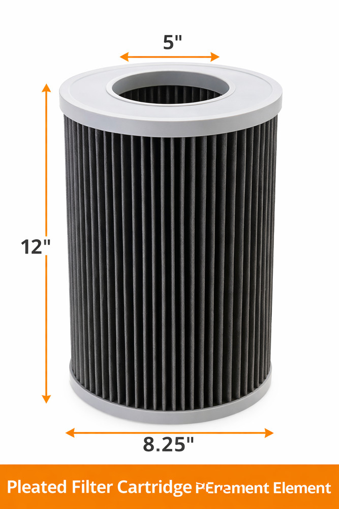 Pleated Filter Cartridge 12″ x 8.25″ 5″ Core Industrial Vacuum Air Replacement