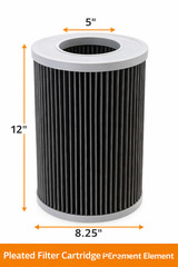 Pleated Filter Cartridge 12″ x 8.25″ 5″ Core Industrial Vacuum Air Replacement