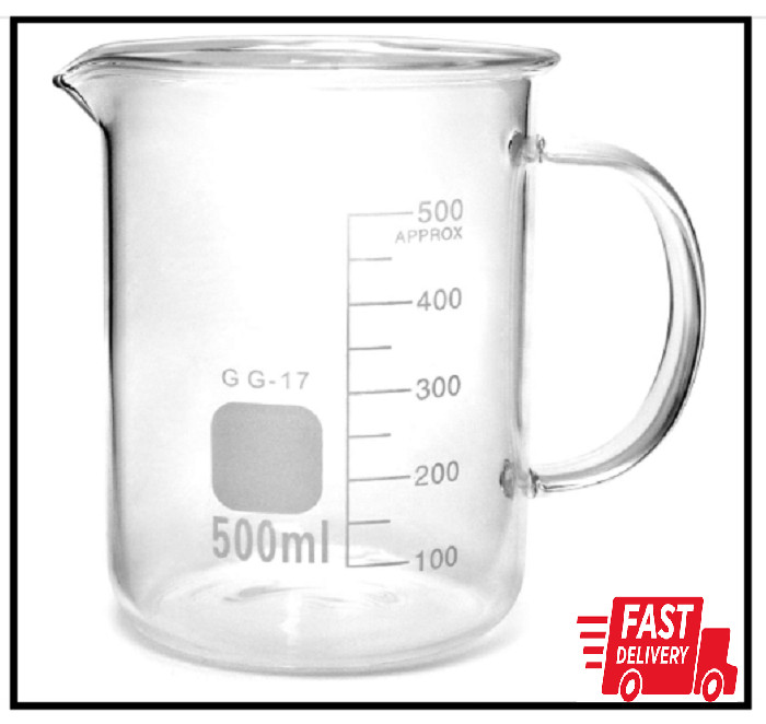 QWORK 500ml Beaker Mug with Handle, Borosilicate Glass 500ml/16.9oz, 1 Pack