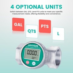 GRYVOZE Waterproof 2 Inch Water Flow Meter, 16–160 GPM Digital Turbine Flowme…