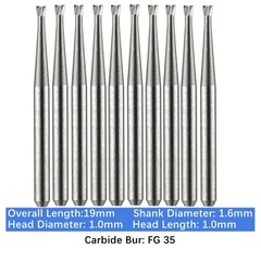 10-100pcs FG 35 Dental Carbide Burs Friction Grip Inverted Cone Burs High Speed