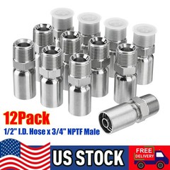 12 Pack 1/2″ NPTF Hydraulic Hose End Fittings, 1/2″ I.D. Hose x 3/4″ NPTF Male