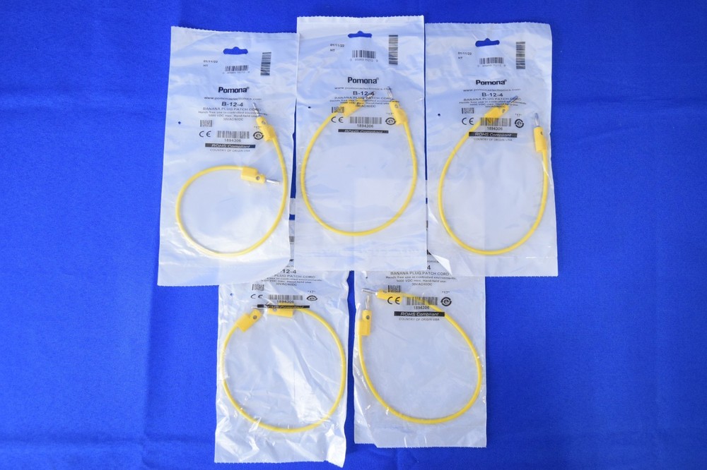 Pomona B-12-4 Banana Plug Patch Cord Stackable 12″ Long 15A 5000V Yellow (Qty.5)