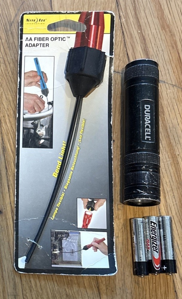 Nite Ize Fiber Optic Adapter AA 7” w/ Duracell LED Flashlight + NEW AAA Batt’s