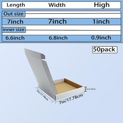 7X7X1 Inch White Shipping Boxes 50 Pack, Small Corrugated Cardboard Mailer
