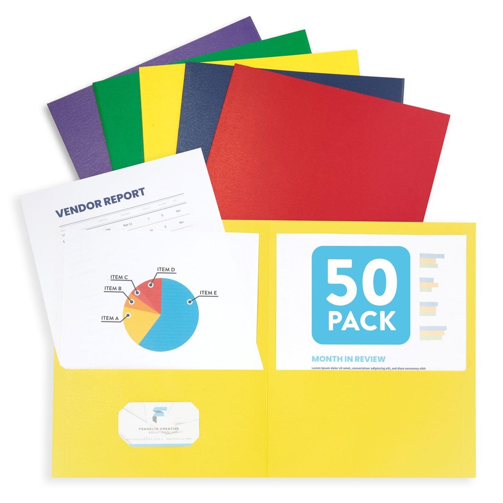 Blue Summit Supplies 50 Paper Two Pocket Folders Bulk, 50 Pack, Green