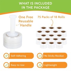 Mini Stretch Wrap Shrink Film 1350 Rolls 3″ x 1000 Ft Roll With Plastic Handle