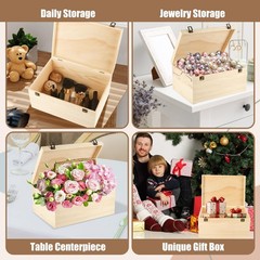 DAJAVE Unfinished Wooden Box 13.8×9.8×6.7Inch 13.8×9.8×6.7 inches,