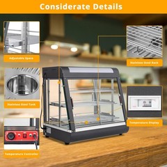 3 Tiers Commercial Food Warmer Display Countertop Pizza Heated Show Case w/Bulb