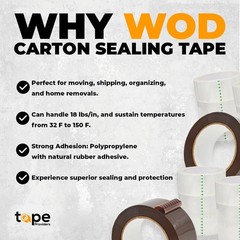 WOD CST20WBA Tan Packing Tape – 2″ in. x 110 Yards Per 6 Rolls, / Brown