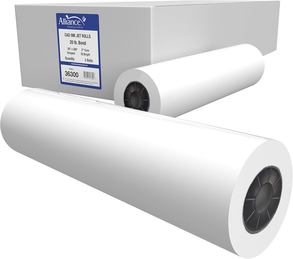 Alliance Wide Format Paper CAD Bond Rolls (20Lb | 2 Rolls, 36 in X 300 Ft | 2″ C