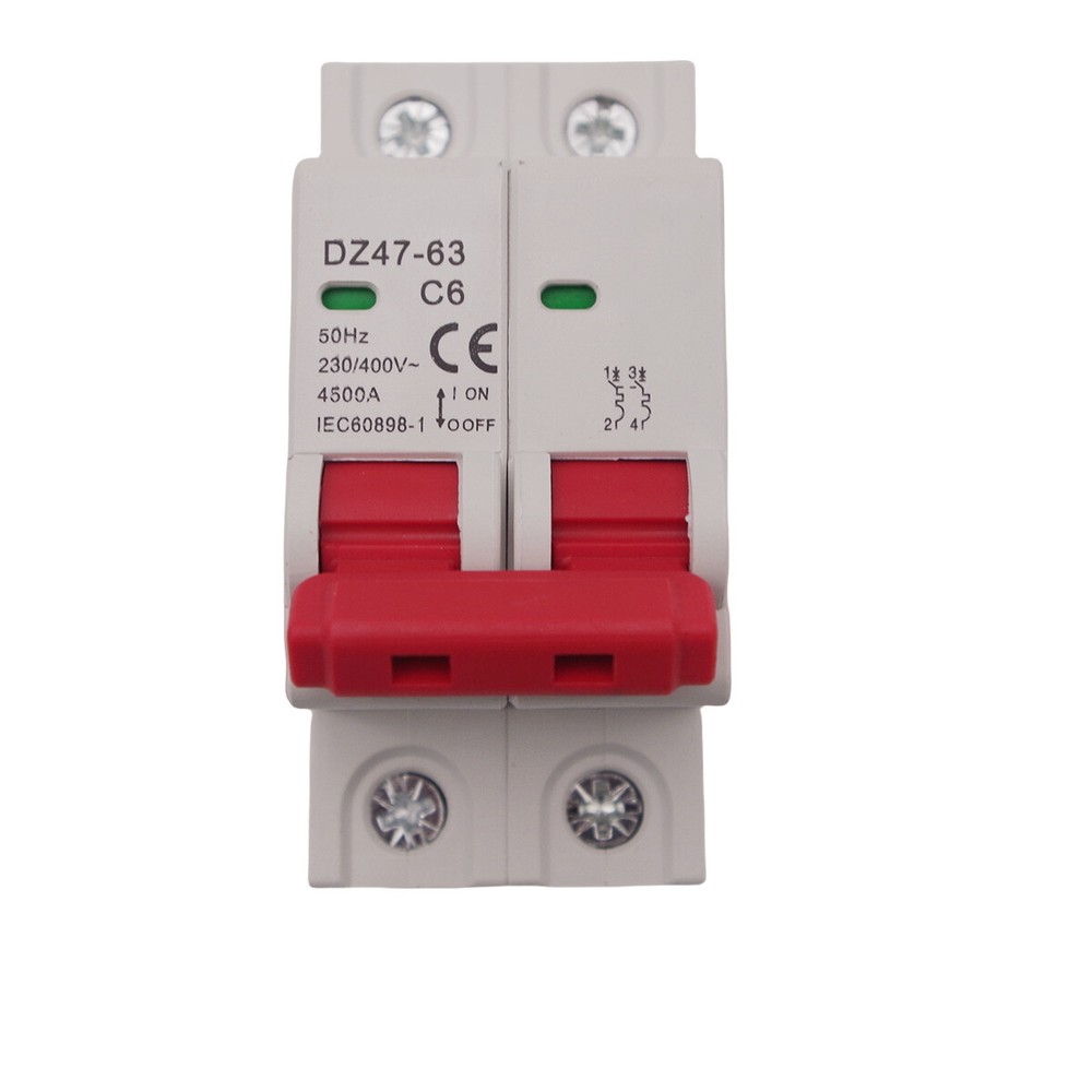 2Pole AC MCB Mini Circuit Breaker 4.5kA 6/10/16/25/32/40/50/63A/125A 250/500V