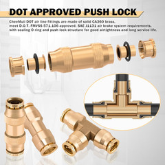 76 Pcs Brass DOT Air Line Fittings Kit Push Lock Air Fittings Push to Connect Fi