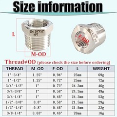 3/8″ NPT Male to 1/4″ NPT Female Hex Bushing Reducer, 304 Stainless Steel NPT…