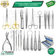 20 Pcs Oral Surgery Dental Instruments Kit With Sterilization Cassette German Gr