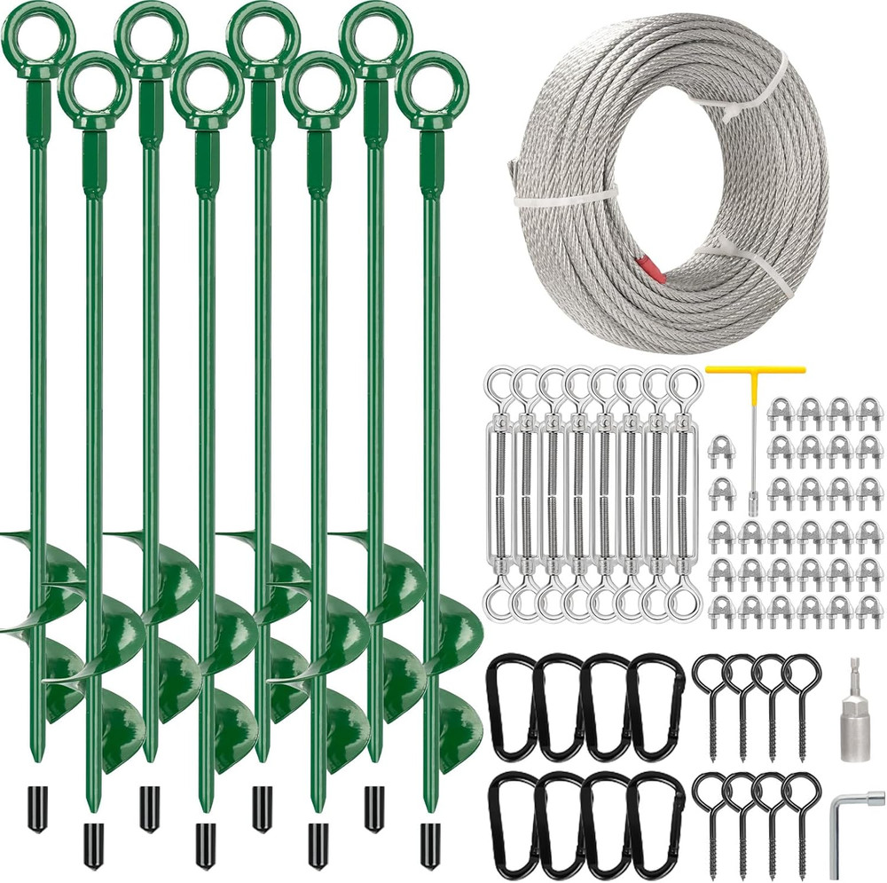 8 Pack 30″ Shed Anchor Kit, Triple Helix Ground Earth Anchors with 100 FT 3/16″