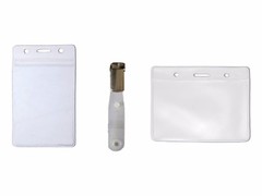 Clear ID Vinyl Pouch Card Badge Pass Wallet Visitor Holder & Metal Clasp Clip