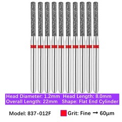 Vakker Dental Flat End Cylinder FG Diamond Burs 837-012F Fine Grit 10/pk