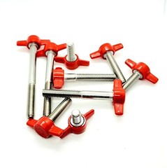 5/16″ Thumb Screw Bolts with Red Butterfly Tee Wing Knob 1 1/2″ Plastic Cap SS