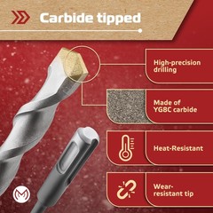 10Pcs 1/4 Inch x 6 Inch SDS Plus Hammer Drill Bit, Masonry Drill Bit, Carbide…