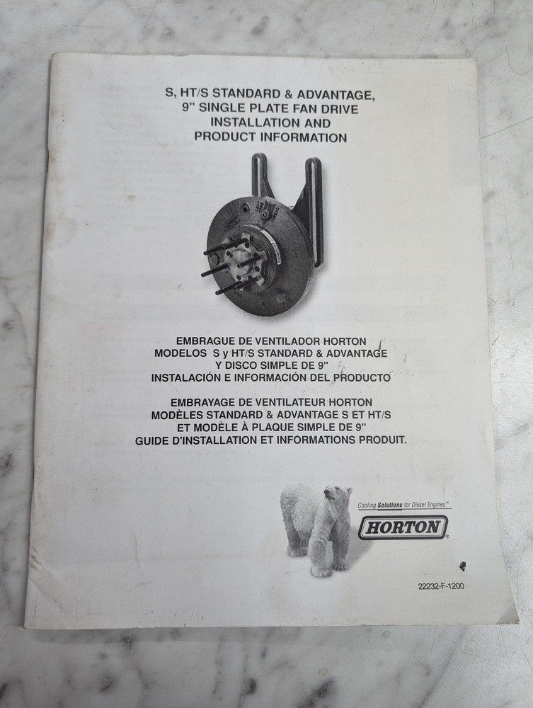 HORTON S HT/S STANDARD ADVANTAGE FAN DRIVE 9” INSTALLATION OWNER MANUAL