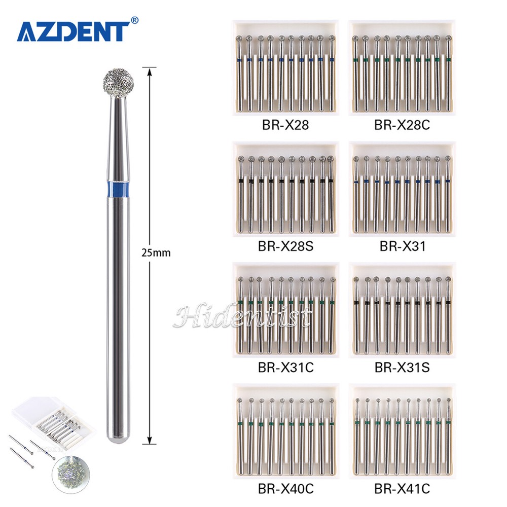 AZDENT Dental Diamond Burs Ball Round FG XL 1.6mm 25mm BR-X28-BR-X41C BR-X31