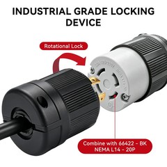L14-20P Twist Lock Male Plug – 20 Amp 125/250V NEMA Generator Connector – Black