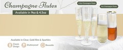 Champagne Flutes Plastic (50 Pack, 9oz) Clear, Stemless | Disposable Mimosa