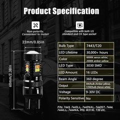 Switchback LED Bulbs Extremely Bright 3030 Chipsets Xenon White/Amber Yellow LED