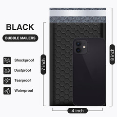 50 Black Bubble Mailers, 4X8 Inch Poly Padded Envelopes for Small Business